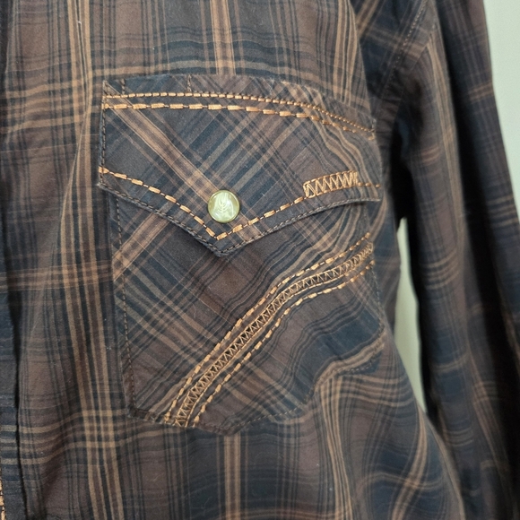 Panhandle Rough Stock Brown Men's Long Sleeve Shirt With Pearl Snap Buttons Lrg - Picture 3 of 6